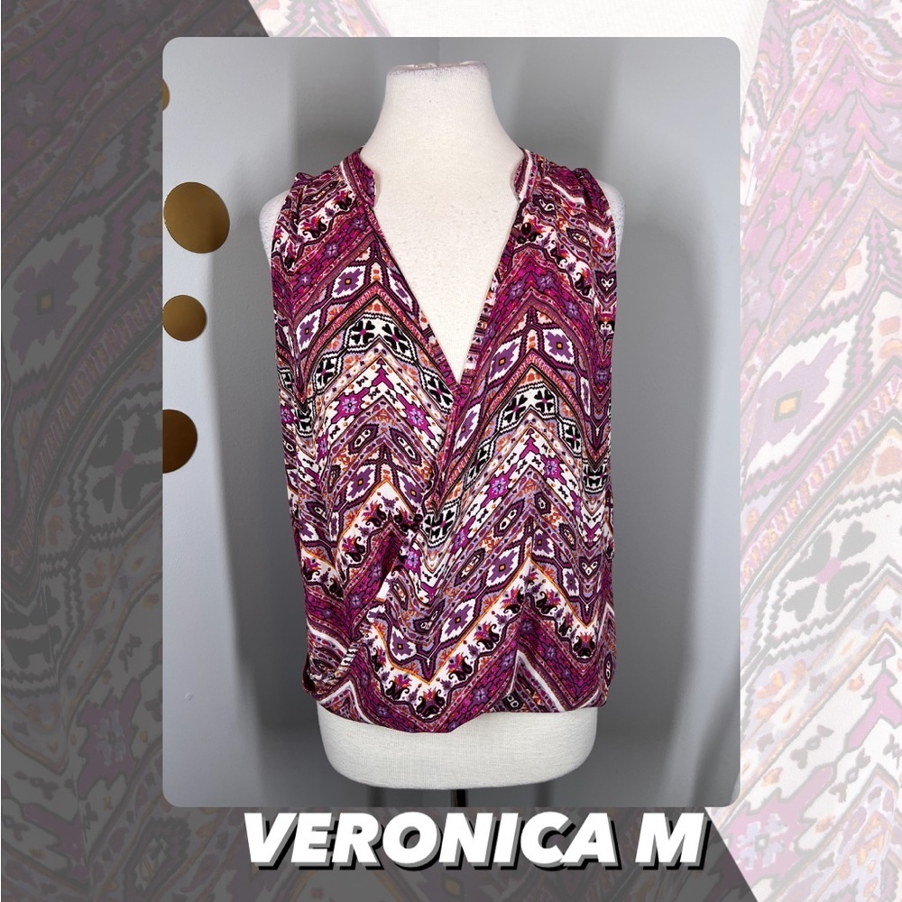 EUC Veronica M Surplice Abstract Print Blouse